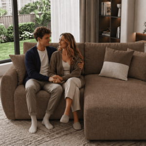 Sofá Retrátil e Reclinável SOHO – Conforto, Estilo e Resistência - Marrom Bouclé