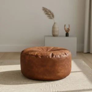 Puff Apoio de Pés Redondo 50x25 cm em Courano Angus – Marrom
