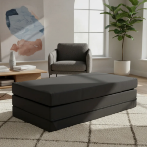 Puff 3 em 1 Cama Casal - Puff Colchão Sofa Preto Visitas Dobrável
