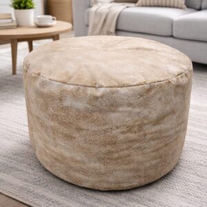 Puff Redondo Bege 50x40 Courano para Sala e Quarto Apoio de Pés e Assento
